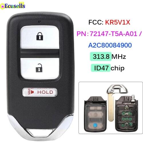 2+1/3 Button Remote Car Key Fob 313.8MHz ID47 Chip for Honda HR-V Crosstour Fit FCC: KR5V1X PN:72147-T5A-A01 / A2C80084900