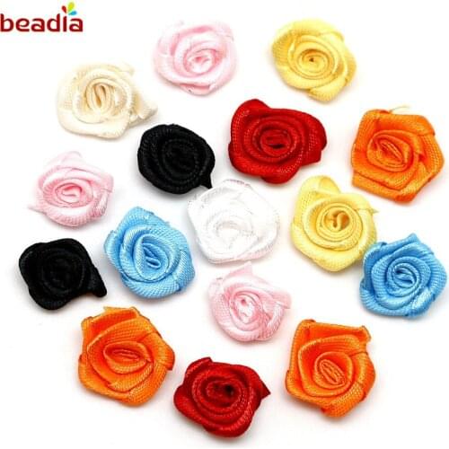 25pcs/lot Dia 2cm Multicolor Satin Ribbon Rose Flower For DIY Wedding Decoration Appliques Craft Accessories