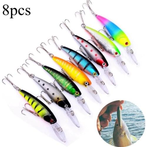 8pcs ABS & High Carbon Steel Minnow Fishing Lures 9cm 8.3g Pesca Jig Fishing Hook Artificial Bait Kits