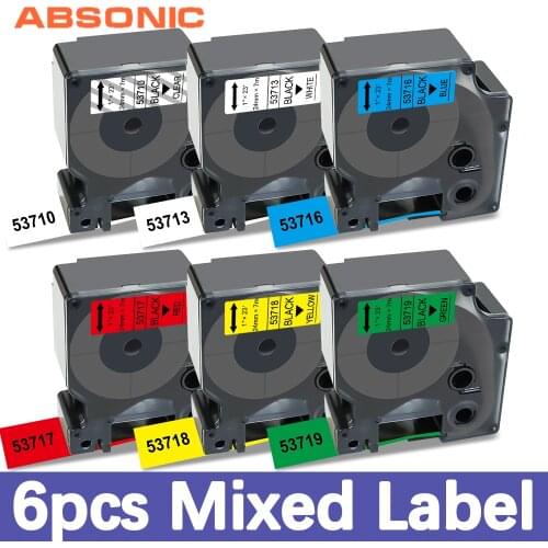 Absonic 6PK 24mm Label Compatible Dymo D1 53710 53713 53716 53717 53718 53719 for DYMO LabelManager 450D 500TS PC Label Maker
