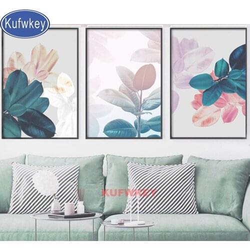 Diamond mosaic Abstract Leaves 3 pcs diamond painting square round diamond embroidery cross stitch Nordic plant home Decorative