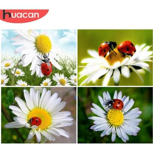 HUACAN Diamond Painting Daisy Flower Full Square/Round Diamond Embroidery Mosaic Ladybug Cross Stitch Home Art