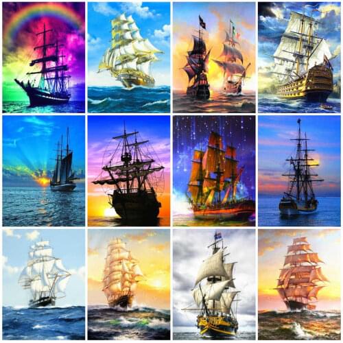 AZQSD Diamond Painting Sailboat Cross Stitch Embroidery Sale Diamond Art Landscape Rhinestones Gift Home Decor Gift Handmade