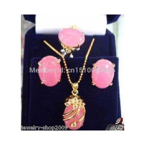 Hot sale Jewelry Pink STONE pendant earring ring sets