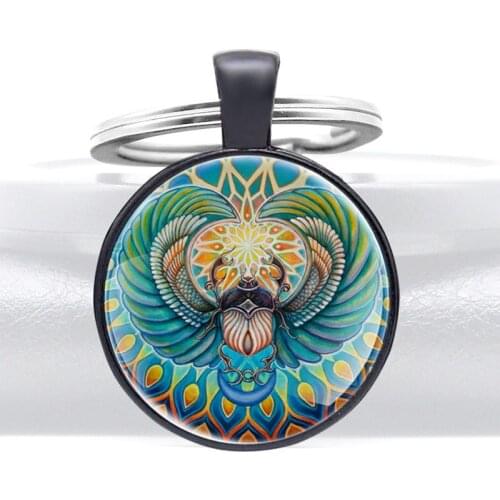 Ancient Egyptian Scarab Design Classic Glass Dome Keychains Charm Men Women Keyring Jewelry Gifts