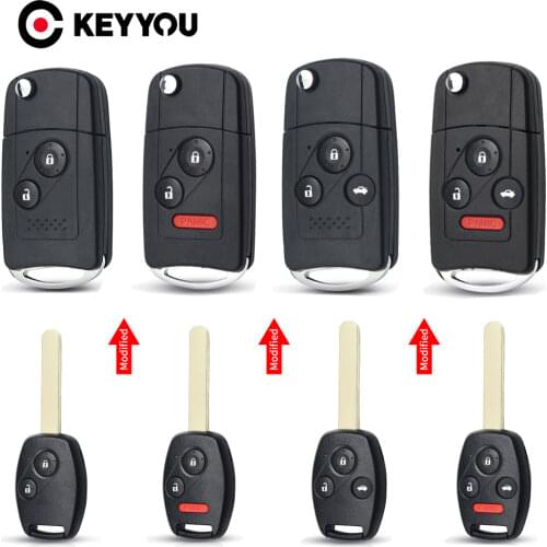 KEYYOU Flip Key Modified Folding Remote Car Key Shell Case Fob For Honda Accord Pilot Cr-V Civic Insight Ridgeline 2003-2013