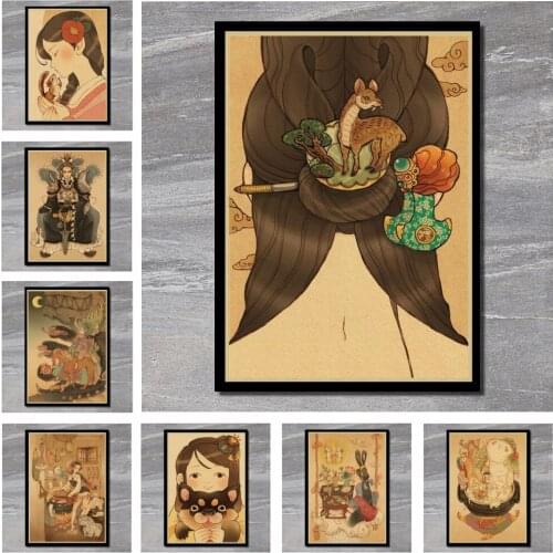 Korean classic cartoon illustration Retro Kraft Poster Decorative Wall Sticker Home Bar Art Posters Decor