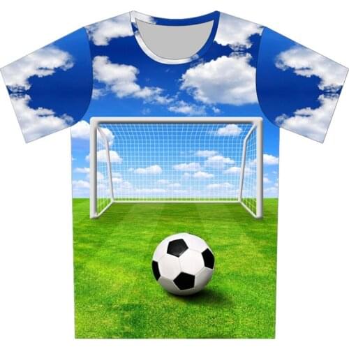 2021 Summer Children Fashion 3D Print T-Shirt Blue Sky White Cloud Football Goal 4-13Y Boys Girls Soccer Kids Teen Cool Tshirts