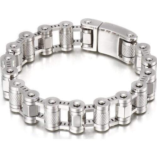 HAOLYNJOY 16mm Metal Bicycle Chain Geometric Mens 316L Stainless Steel Bracelet Jewelry