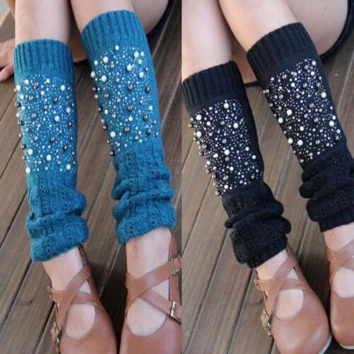 Korea Style Twist Flashing Cute Glitter Socks Womens Gaiters Winter Warm Knitted Leg Warmers Fashion Soft Long Boot Socks Pearl