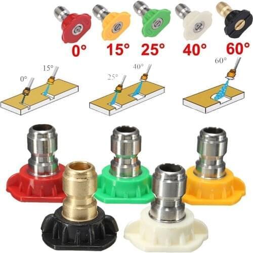 Hot Sale 5 pcs/set High Pressure Washer Spray Nozzle Tips Variety Degrees 1/4 Stainless Steel 4000 Psi Quick Connect Spray Tip