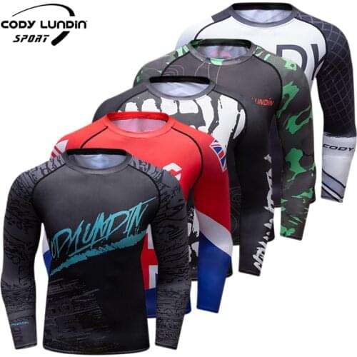 High Fabric Mens Compress Winter Full Printing Fitness Mens Long Sleeves Rash Guard Fashion Gym T Shirt