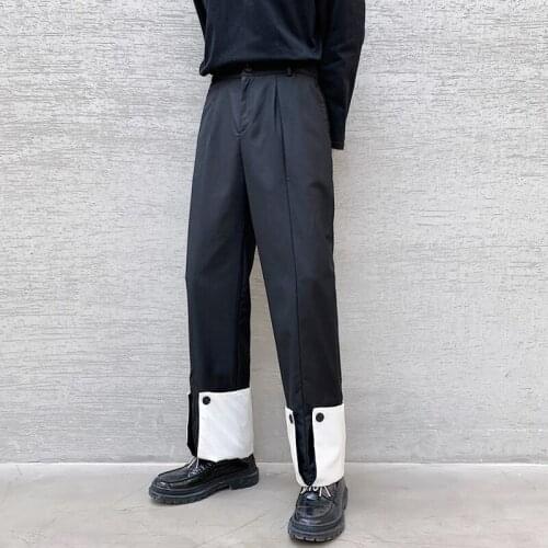 Men Small Trousers Korean Style Drape Spring Black And White Contrast Color Pants Cuffed Design Niche Casual Trousers Trendy