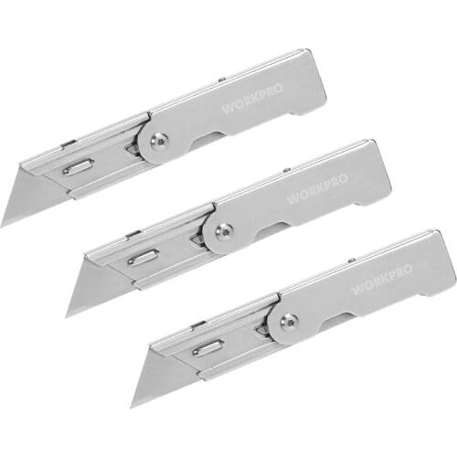 WORKPRO 3PC Folding Utility Knife Set Stainless steel Knife for Cutting Box Paper Quick-change Blade Knife