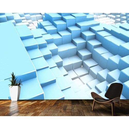 Papel de parede Blue square geometric space 3d wallpaper,living room tv wall bedroom home decoration restaurant mural