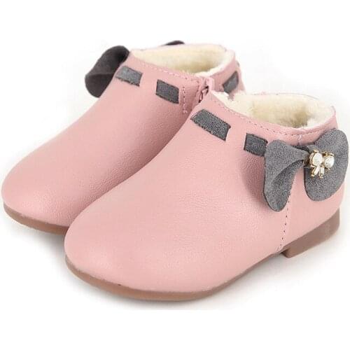 Autumn Winter New Warm Little Girl Boots Kids Baby Girls Ankle Boot Children Princess Shoes For Winter Pink Beige 1 2 3 4 5 6T