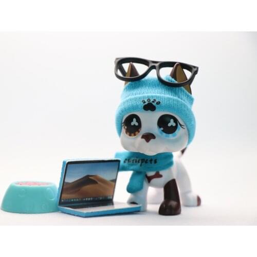 Pet Shop #577 Great Dane Dog Figures Collectable Great Dane Puppy Kids Gift With Glasses Computer Bowl Scarf Hat Accessories