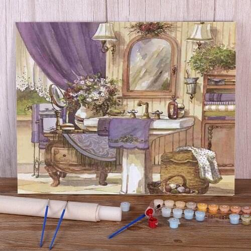 Landscape Bathroom Painting By Numbers Package Oil Paints 50*70 Oil Painting Decorative Paintings Crafts For Wholesale