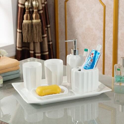 Simple modern ceramic bathroom five-piece set creative bathroom bathroom wash set with tray six-piece LO86301