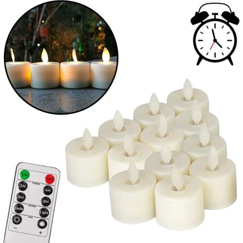 12pcs/pack Realistic LED Tea Light Candles Flickering Flameless Candle 10-keys-remote Conttrol Battery-operated Fake Candles