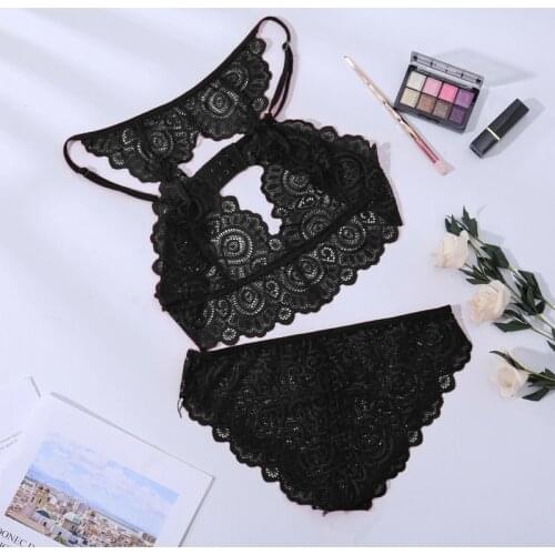 Sexy Fashion Lingerie Set Women Black Lace Floral Push Up Bra Set G-String Underwear Set Bras Lingerie Sleepwear Femme Lenceria