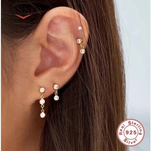 CANNER 925 sterling silver INS style Crystal Zircon Piercing Cartilage Stud Earrings for Women ladies earings Jewelry pendientes