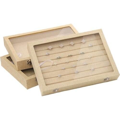 1 Pcs Linen Jewelry Display Box Organizer Necklace Stud Earring Bracelet Bangle Jewelry Storage Box Showcase Jewlery Box