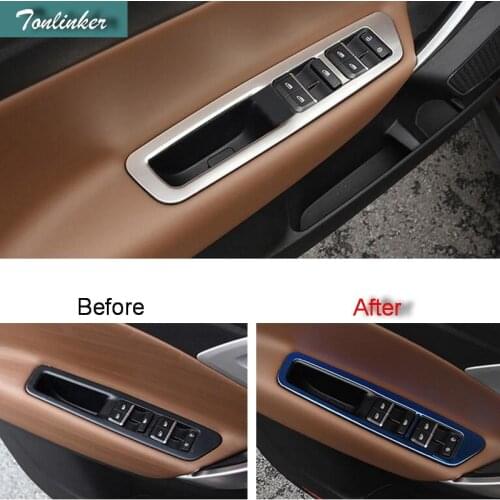 Tonlinker Cover stickers For Geely Atlas 2016-18 Car Styling 4 PCS ABS/Stainless steel door windows lift button covers sticker