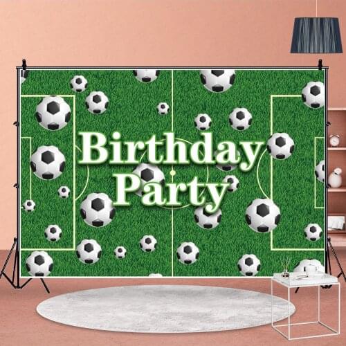 Green Court Arena Boy Sport Photo Background Custom Booth Vinyl Footballs Game Studio Wall Decors Cartoon Birthday Backdrops