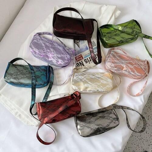 Vintage Lace Pattern Underarm Bags Women Portable Shoulder Handbag Party Evening Mini PU Leather Street Purse