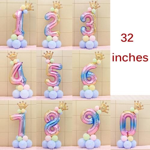 17Pcs/Set Birthday Balloons Rainbow Number Foil Balloons Kids 1st Birthday Party Decorations Balloons Happy Birthday Balloon