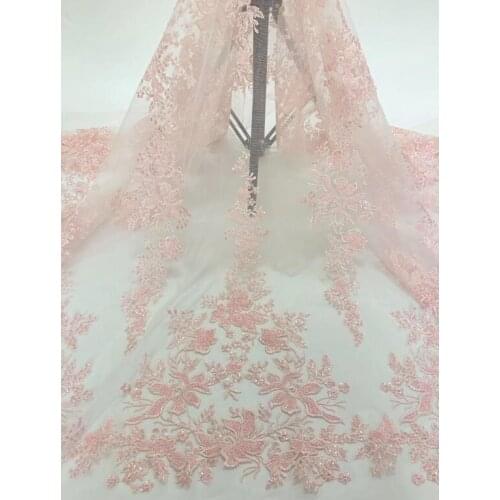 Super Quality African beaded Lace Fabric L-56689 Embroidery Sequins Tulle Lace Fabric For Nigerian party Dress
