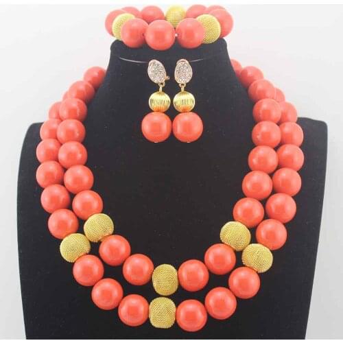 Nigerian Wedding Coral Beads Big Nigerian Round Beaded Jewelry Set African Coral beads Jewelry Set Free Shipping W13591