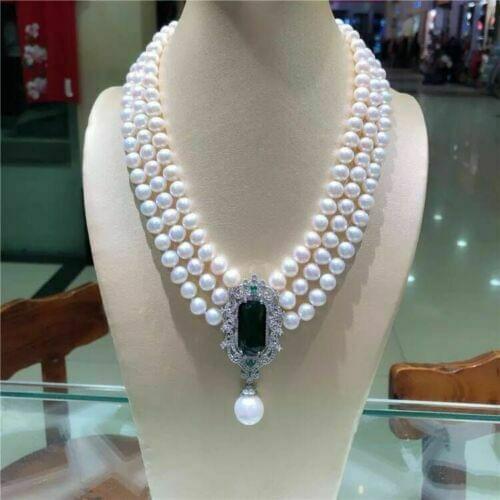 Triple strands 8-9mm natural south sea pearl necklace 18 " 19 " 20 "