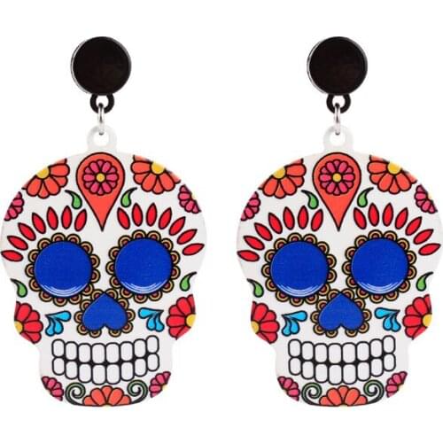 4 Kinds Calavera Cross Flower Eye Mexican Day of the Dead Halloween Acrylic Skull Earring For Women