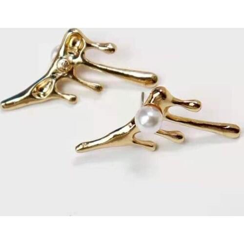 Irregular Drip Lava Design Pearl Earrings Women Fashion Web Celebrity Exaggerated Personality Earrings Jewelry Gift