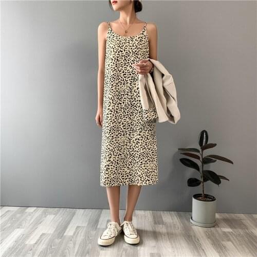 2021 Fashion Women Summer Leopard Print Long Dress Vestidos Sleeveless Women Elegant High Quality Dress Vestidos