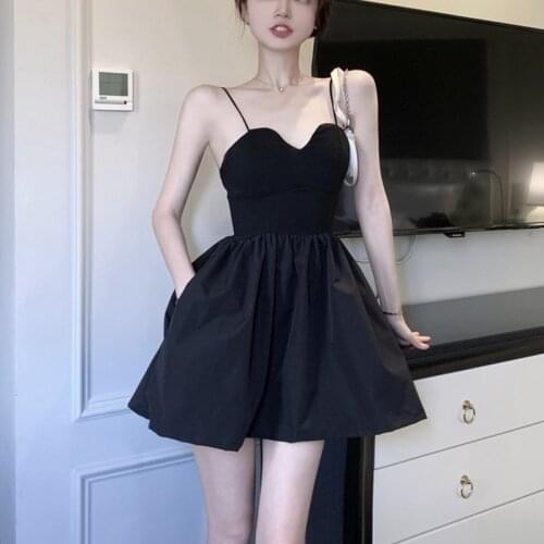 Women Summer Clothes Solid Color Mesh Retro Dress Top Sling Dress Temperament 2021 New Ladies Long Black Slim Dress Female