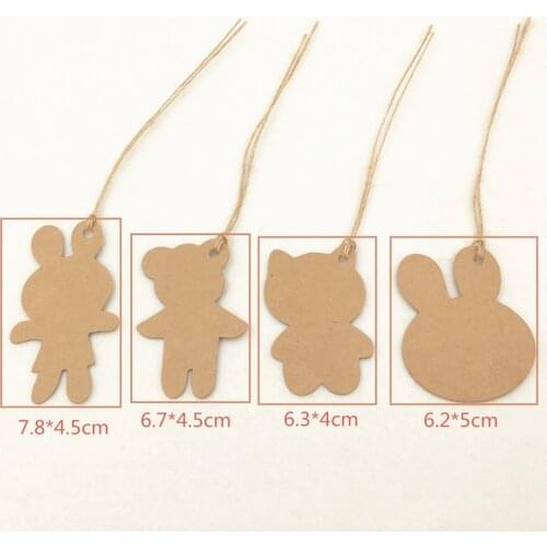 100Pcs Tags+100Pcs Hemp Strings Brown Blank Kraft Paper Cute Bear Rabbit Shape Price Hang Tags for Jewelry Box/Gift Cases Tags