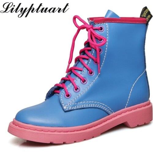 2019 European and American style cowhide material lacing closed booties round head thick with beef tendon bottom short boots