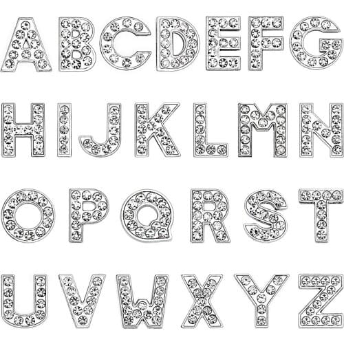 26pcs/lot 8mm A - Z full rhinestones bling slide letter fit for 8mm leather wristband diy charms
