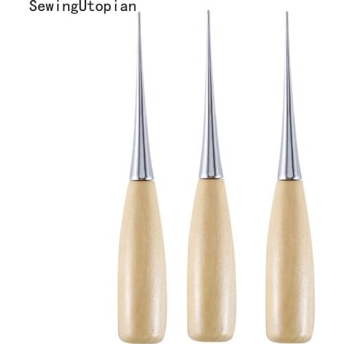 3PCS Wooden Handle Hole Punches Leather Drillable Stitching Sewing Awl Repair DIY Gadget Tool Leather Craft Accessories