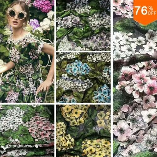 3 yard Top Luxury Fashion 3d handmade diamonds middle flower Lace french lace cord lace borders tulle fabric with 3D Flower leaf