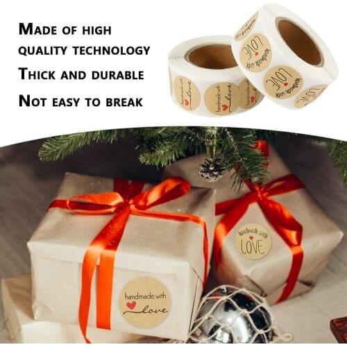 500Pcs Labels Per Roll Round Natural Kraft Thank You Stickers Seal Labels Hand Made With Love Stickers Paper Stationery Sticker