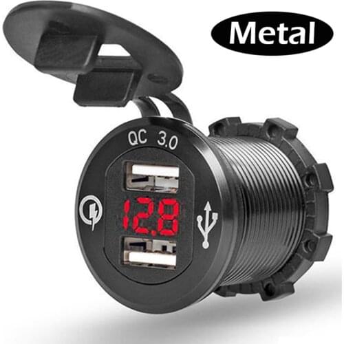 12V/24V Quick Charger 3.0 QC3.0 Waterproof Dual USB Car Charger Voltmeter 60cm cable 10A FUSE for Car Boat Motorcycle Truck Golf