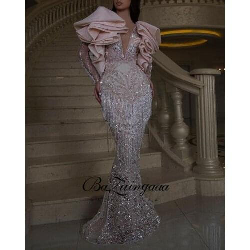 BAZIIINGAAA Luxury Woman Cocktail Dress Beaded Sequins Long Elegant Night Cocktail Party Formal Dresses for Wedding Plus Size