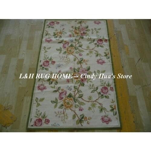Free shipping 10K 3'x5' needlepoint woolen rugs with flowers design handmade carpets