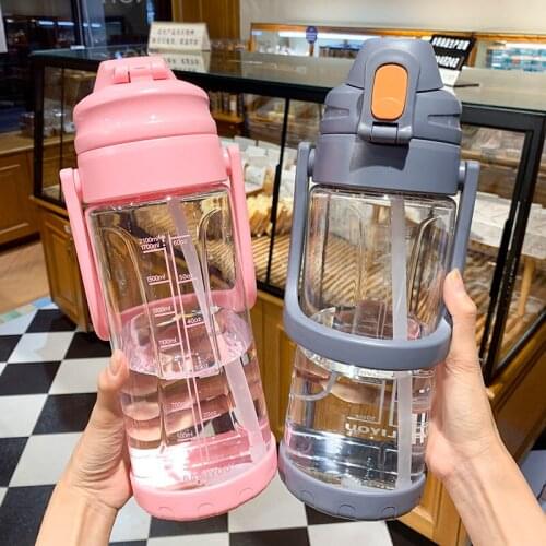 1.5L 50OZ 2L 67OZ Large Capcity Water Bottle With Straw Capacity Label Drinking Jug Portable Handle Outdoor Run Gym Sports Cup