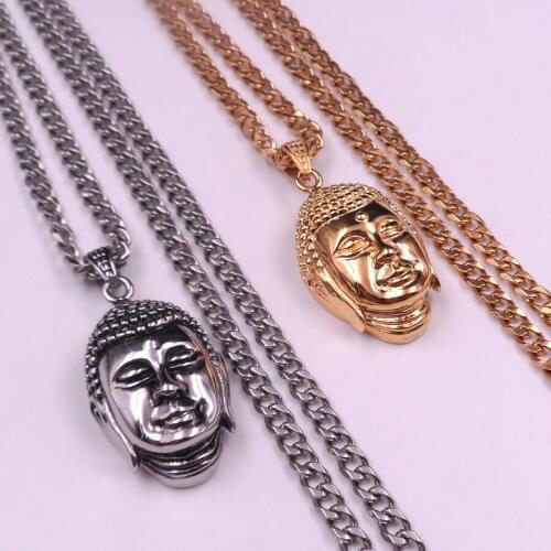 Gold Stainless Steel Gothic Jewelry Biker Buddha Pendant Necklace Mens XMAS Gift 5mm 24'' Curb chain