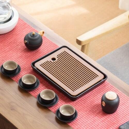 Black Stone Creative Tea Tray Decoration Drain Chinese Ceramic Tea Tray Ceremony Set Vintage Dienblad Kitchen Teaware DH50CP